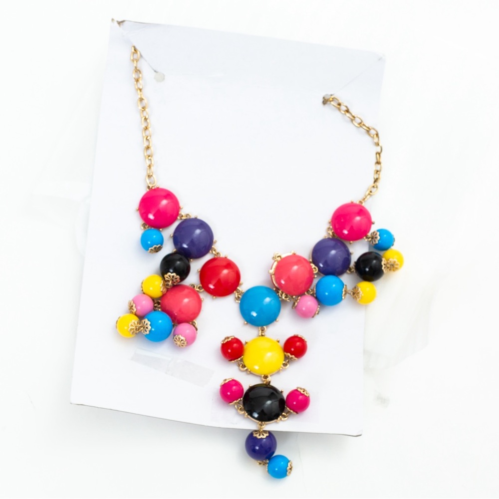 Statement necklace bib necklace multicolor stones Iman - Picture 14 of 15